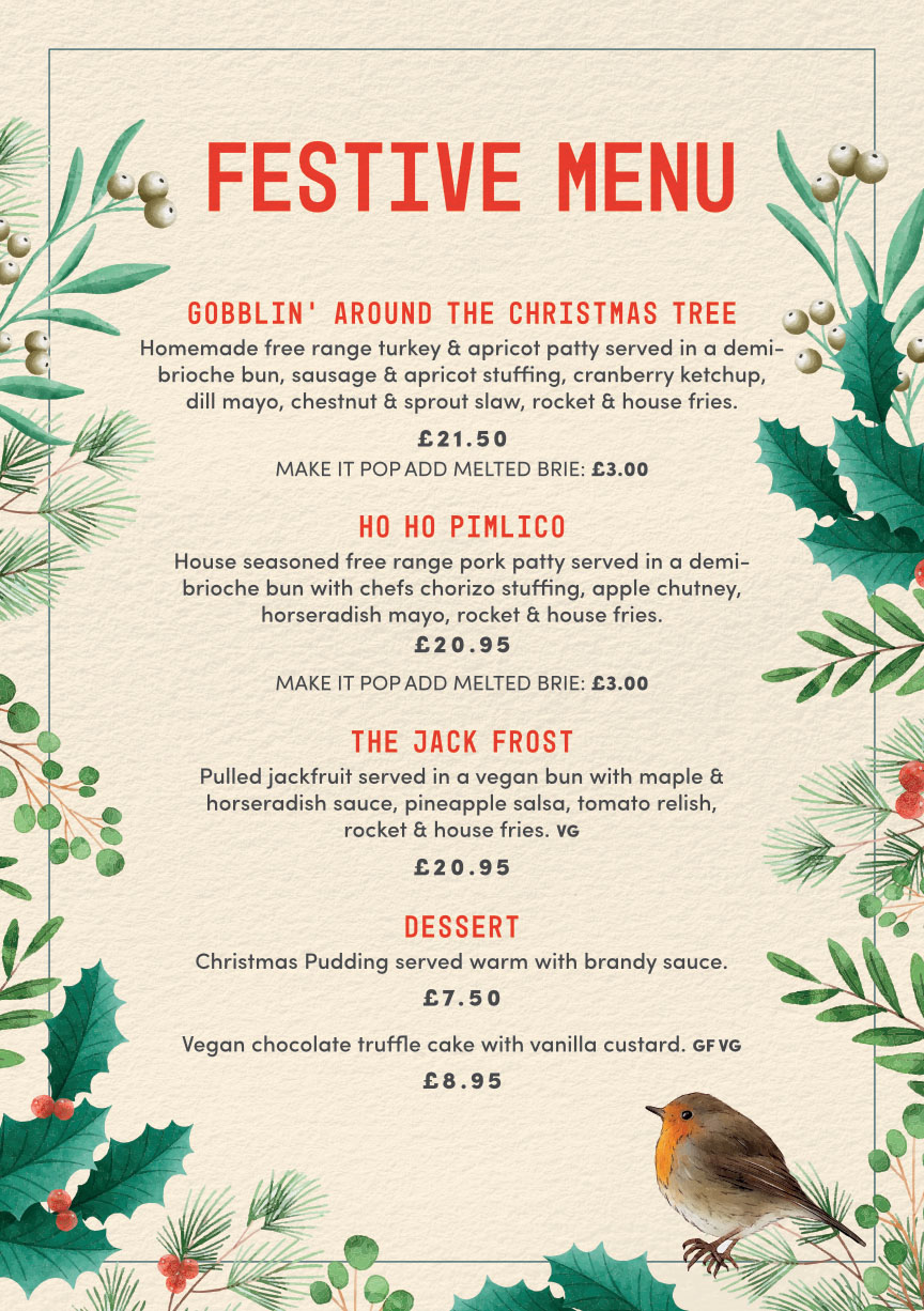 The Bear Christmas Menu